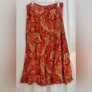 Talbots 100% Silk Red Paisley Fully Lined Maxi Skirt Size 10P